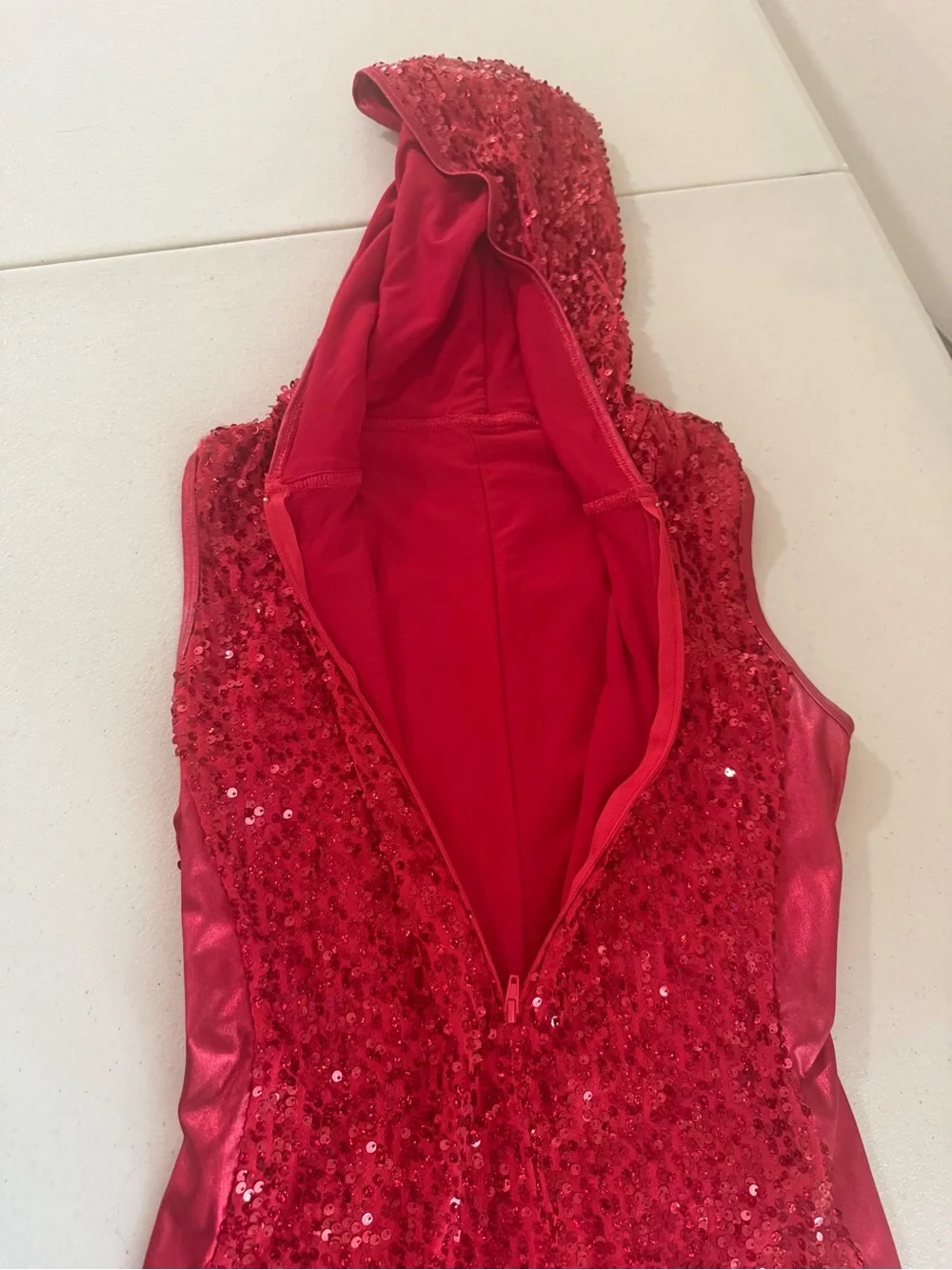 Red Sequin Hooded Bodsuit